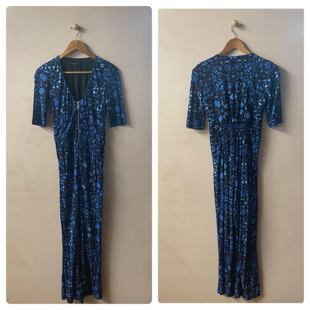 Nanette Lepore Black & Blue Printed V-Neck JumpSuit Size 2 EUC